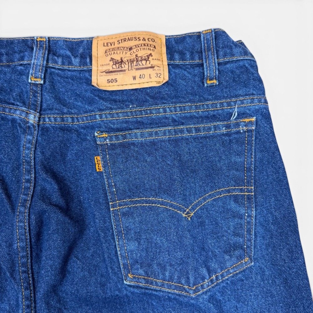 Levis 505 Orange Tab Regular Fit Straight Leg Blue Denim Jeans Mens 40x32